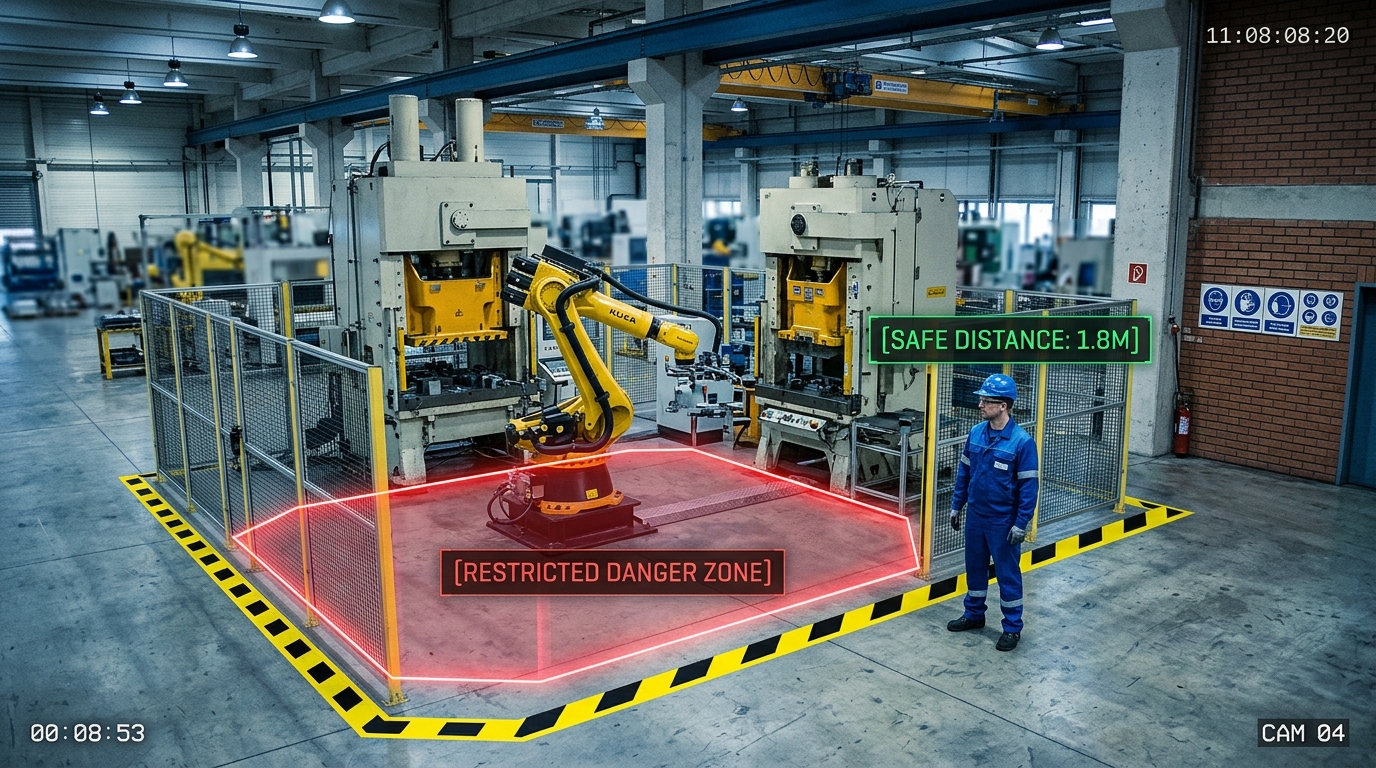Khoanh vùng nguy hiểm ảo máy ép dập robot